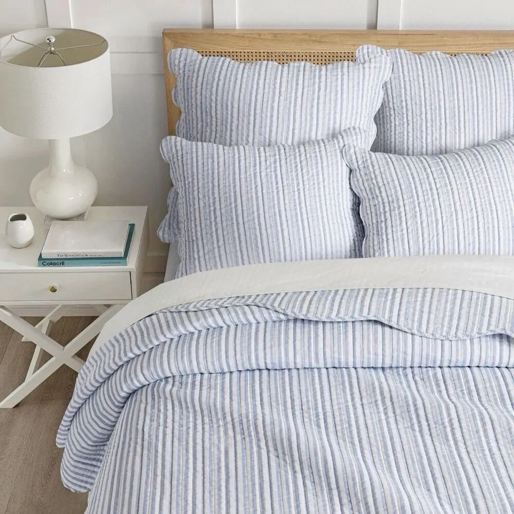 Levtex Home Martha Stripe Blue Bedspread Set King/Cal King Hard to Find